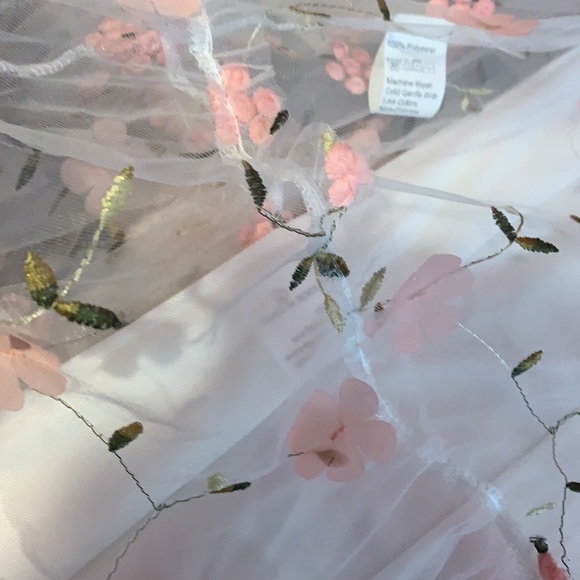 White Mesh Pink Floral See Thru Day Dress - Picture 2 of 5